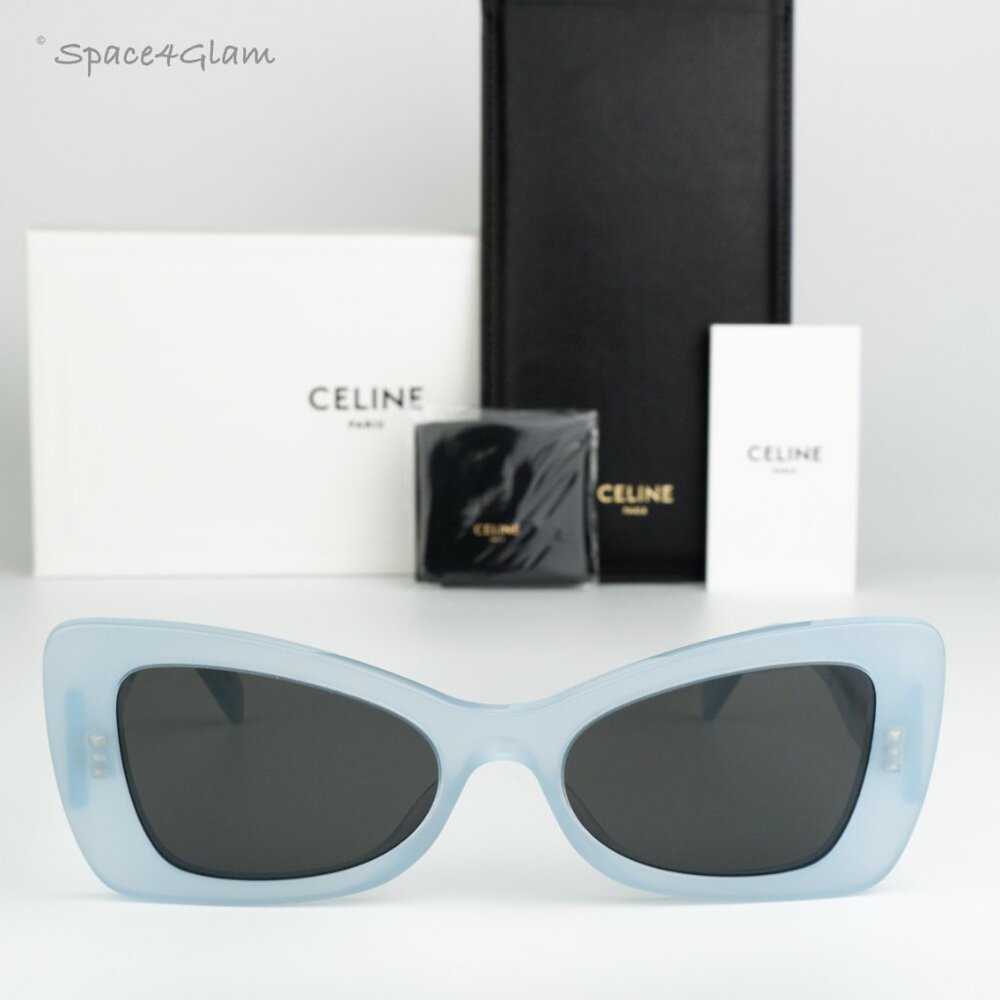 NEW Celine CL40236I 84A CELINE 3 DOTS Shiny Blue Grey Women Butterfly Sunglasses